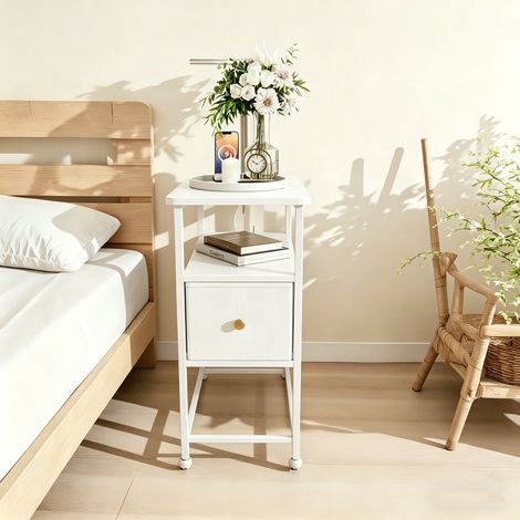 Beistelltisch mit Schublade 60 x 30 x 62 cm, Couchtisch mit USB-Anschlüssen und Steckdosen, moderner Sofatisch für Wohnzimmer und Schlafzimmer