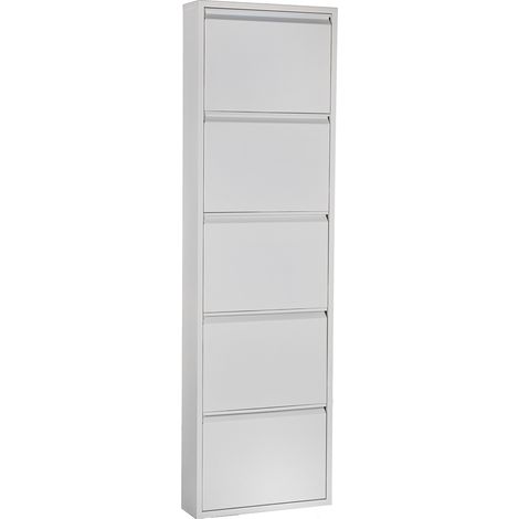 Meuble à Chaussures en Métal 5 Tiroirs Blanc Mat 50X15X170 Cm (1/5)