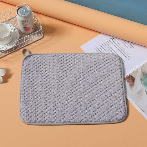 1 Tapis De Séchage - Microfibre - Absorbant - Pour Vaisselle Et Comptoirs - Usage Cuisine - Gris - 50,8x30,5cm (1/5)