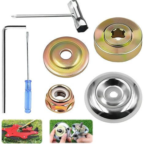 7 Pièces Universelle Kit Fixation écrou Lame Boîte,Morceaux Kit Ecrou Tete Debroussailleuse Convient à une Variété de Tondeuses à Gazon, Débroussailleuses (7PCS)
