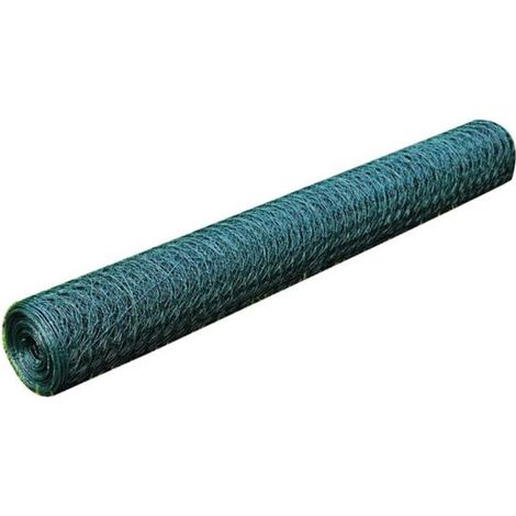 Grillage à poules 25 m, maille 36 mm, hauteur 50 cm, fil extra épais 1 mm, acier revêtu de PVC, pour volailles et protection des arbres, vert (1/5)
