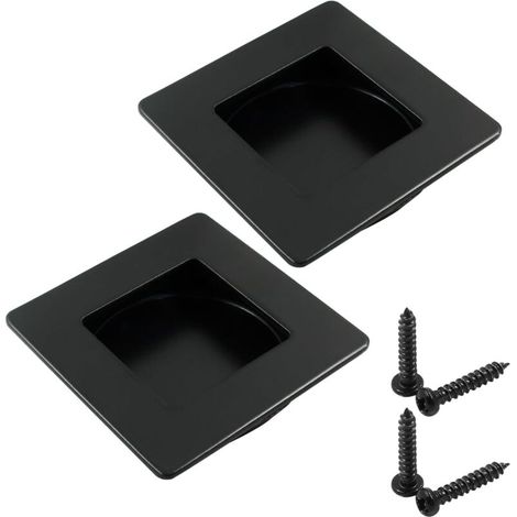 Lot de 2 (noir)poignées de porte coulissante carrées encastrées en acier inoxydable pour armoires, tiroir et placard, avec vis (1/5)
