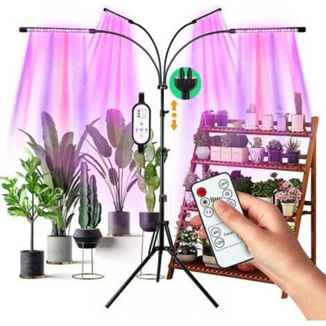 Lampe de Plante, Lampe de Croissance avec Trépied, 80 LEDs Plant Lampe Horticole Croissance Floraison 4 Têtes Lampe Croissance Spectre Complet, avec 10 Niveaux Dimmables 3 Modes de MinuterieLumière vi