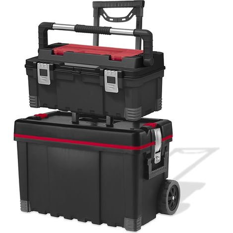 KETER Carro de Herramientas Vertical + Caja de Herramientas, Negro, Rojo (1/5)