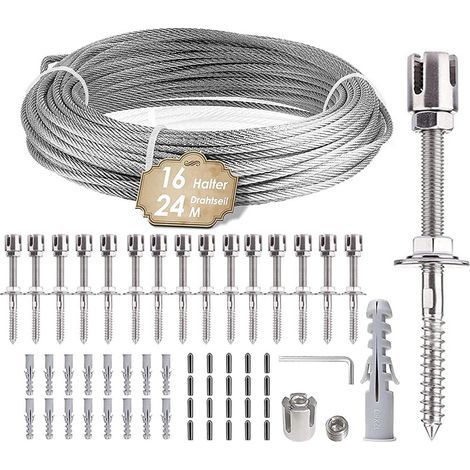 Treillis métallique pour plantes grimpantes d'extérieur, kit de treillis mural en fil d'acier inoxydable de 3 mm x 24 m, pour projets de clôture et de jardinage. (1/5)