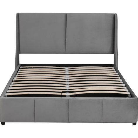 Letto matrimoniale imbottito 140x200 cm con contenitore idraulico e rete a doghe grigio (1/5)