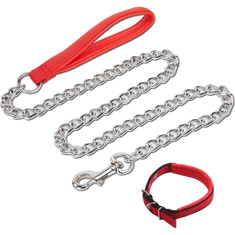 Laisse rouge 3,0 x 120 cm + collier (1/5)