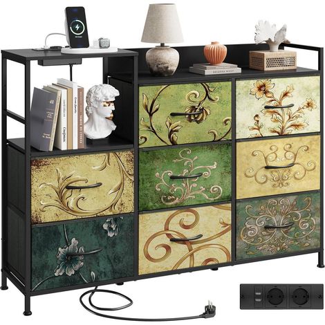 Kommode mit 8 Stoffschubladen und integrierter Steckdose, Boho-Design (1/5)
