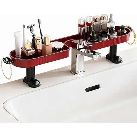 Étagère lavabo Salle de Bain Plateau Égouttoir en U Élargi Avec Crochet Organisateur D'Évier De Cuisine Étanche Pour Éponge Brosse À Dents Rasoir Bijoux (1/5)