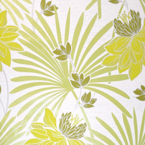 Crown Tropicana Green White Wallpaper Botanical Stylish Textured Luxury Vinyl (1/4)