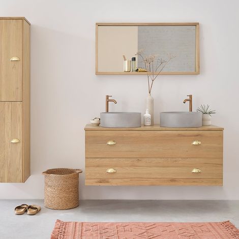 Meuble de salle de bain en bois de chêne 120 cm (1/5)