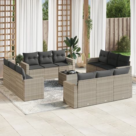 vidaXL Set Divani Giardino 13 pz con Cuscini Grigio Chiaro Polyrattan (1/3)