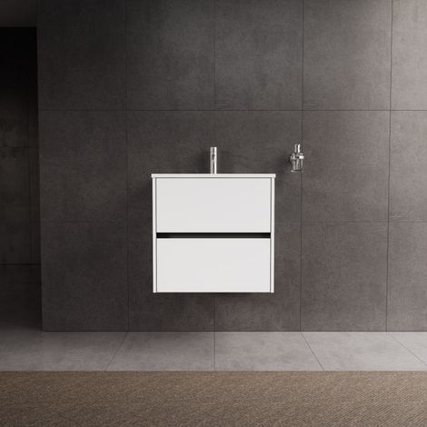 Inda - Badezimmerschrank 2 Schubladen L.60 mit glänzendem Waschbecken / Glänzendes Weiß - diamante