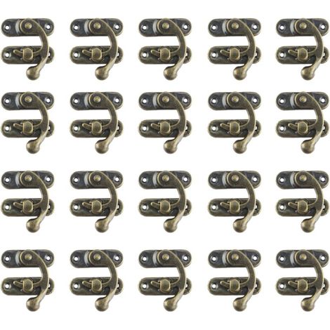 20 Pack Large Metal Horn Latches with Bronze Tone Locking Hooks for Wooden Boxes and Vintage Jewelry Boxes - Comes with Mounting Screws (1/4)