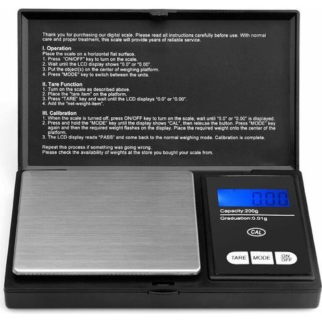 Taschenwaage 200 g x 0,01 g – Küchenwaage mit LCD-Anzeige und Tara-Funktion – Genau für präzises Wiegen