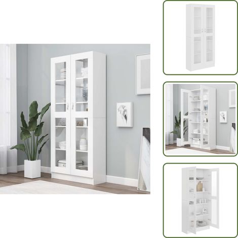 The Living Store Vitrina de madera contrachapada blanco 82,5x30,5x185 cm - Estantería decorativa