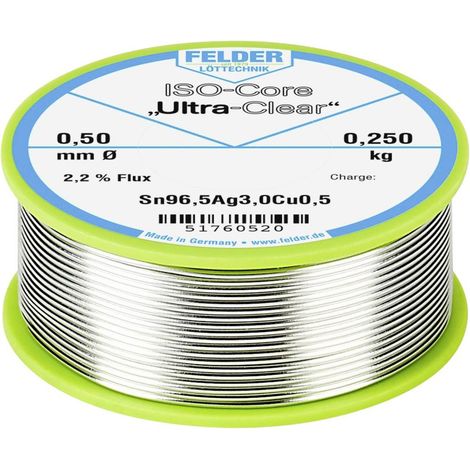 Felder ISO-Core Ultra Clear SAC305 Stagno per saldatura Bobina Sn96,5Ag3Cu0,5 0.250 kg 0.5 mm