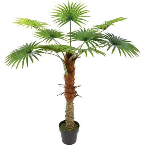 Atmosphera – Plante verte artificielle palmier 120 cm – Feuilles vertes au toucher doux – Largeur 100 cm – Pour intérieur et extérieur (1/7)
