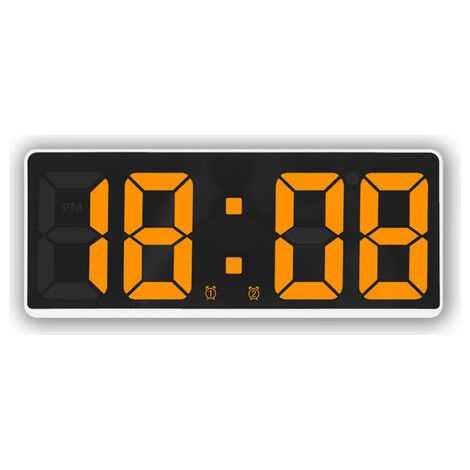 QORVA-Blanc + Orange-Quartz Réveil LED Horloge Grand Écran Horloge Numérique Chevet pour Chambre,