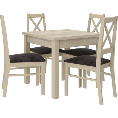 Ensemble table carrée 80-80cm et 4 chaises en bois clair sonoma et tissu gris foncé Opka (1/5)
