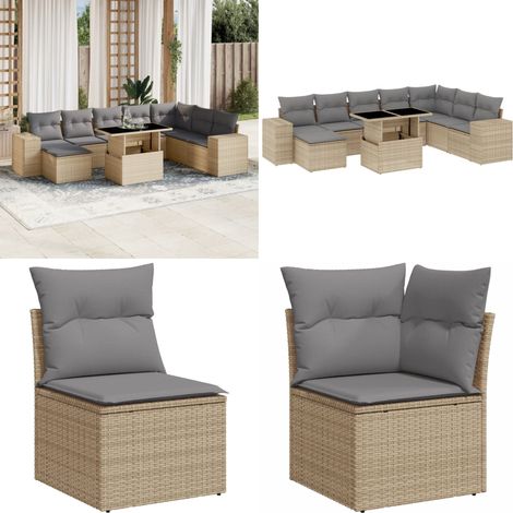 Salon de jardin avec coussins 9 pcs beige résine tressée - Ensemble Salon De Jardin - Meuble Extérieur - Jardin Design - Mobilier De Jardin - Chaise Longue - Home & Living (1/5)