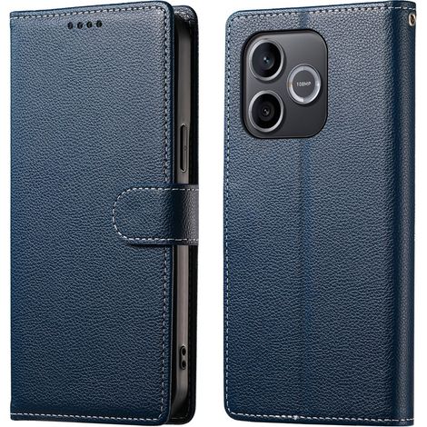 Custodia a portafoglio Honor 600 Lite Litchi con cinturino da polso, blu navy