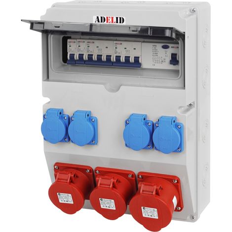 Baustromverteiler Wandverteiler 1x 32A 2x 16A 5-polig CEE 4x 230V Schuko FI-Schalter IP65 (1/5)