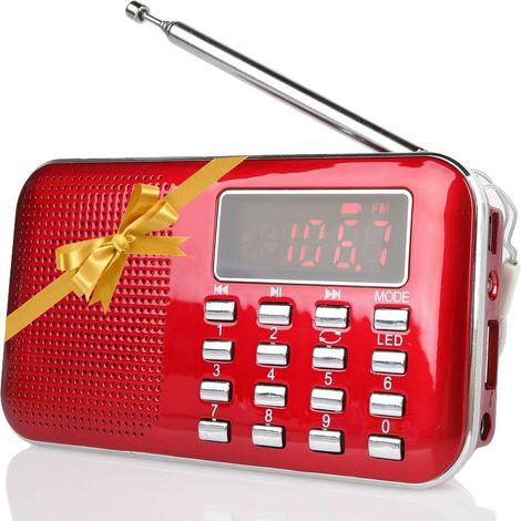 Radio portátil recargable CSPARKV FM/AM con puerto USB, Micro-SD y reproductor de MP3 incorporado (rojo) (1/5)