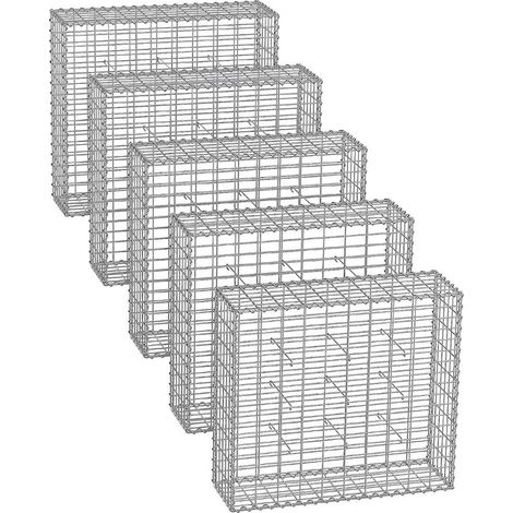 Lot de 5 gabions en acier galvanisé pour décoration de jardin 100 x 50 x 30 cm maille 5 x 10 cm en métal argent (1/2)