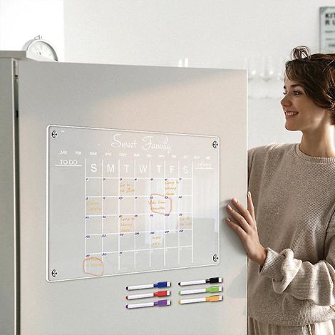 Calendrier magnétique transparent en acrylique - TYU047-A3 - Agenda quotidien, hebdomadaire et mensuel (1/5)
