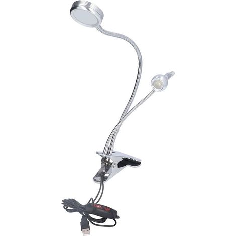lampe de bureau-Clip Table Lampe LED Double – 2 Bras Articulés à 10 niveaux de luminosité – Lampe de Lecture USB pour Bureau et Chambre (1 Lampe) (1/4)