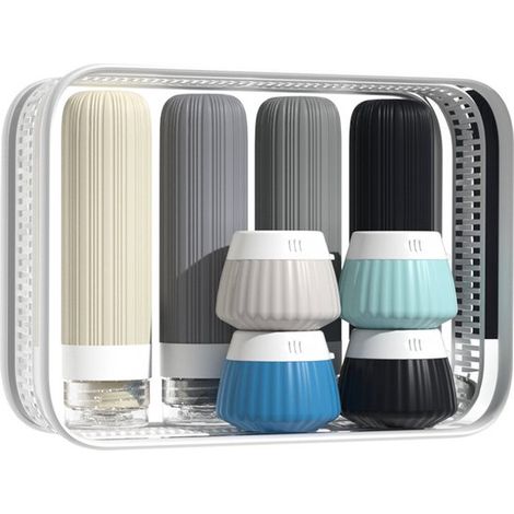 Set mit 8 Reise-Wasserflaschen,Fassungsvermögen 40 ml + 90 ml,Aus Silikon,Wiederverwendbar und auslaufsicher,Ideal für Flugreisen,Stil 3 (1/5)