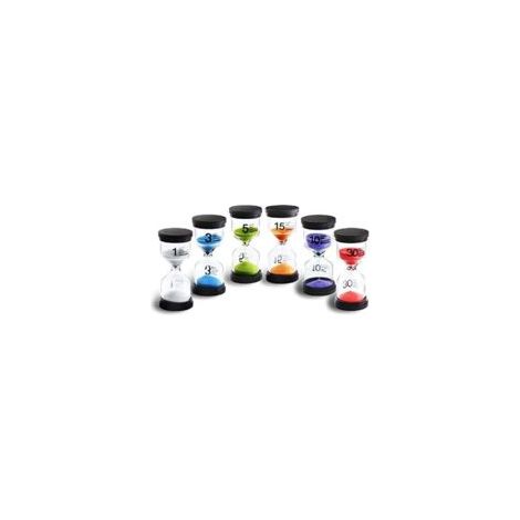 Set di timer a clessidra colorati da 1 min/ 3 min/ 5 min/ 10 min/ 15 min/ 30 min, orologio decorativo per bambini, aula, cucina, giochi, pennelli, casa, ufficio (6 pezzi) - Crezuo