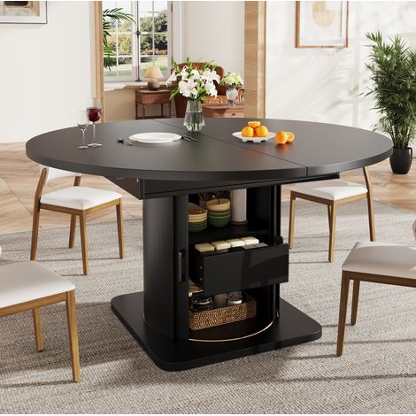 Ausziehbarer Esstisch 118-158x118x76 cm schwarz aus MDF mit Stauraum (1/5)