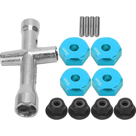Clé en croix hexagonale M4 avec adaptateur pour roue de 12 mm et épaisseur de 5 mm, écrou antidérapant pour voiture RC 1/10 (bleu)