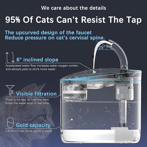 Fontaine à eau intelligente pour animaux de compagnie de 1,8 L avec 2 modes d'eau, filtre à charbon et pompe USB silencieuse (1/4)