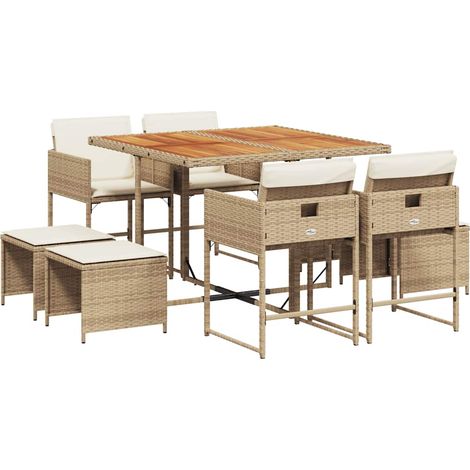 Maison Exclusive - Set comedor de jardín 9 pzas con cojines ratán (1/5)
