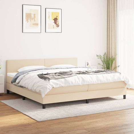 Lit adulte Contemporain  Lit à sommier tapissier avec matelas Crème 200x200 cm Tissu 63380 (1/5)