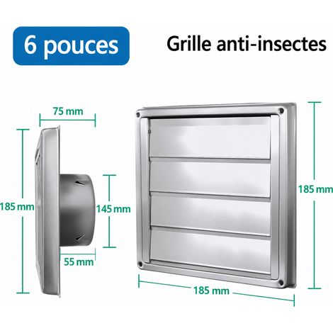 Grille d'aération extérieure ronde inox 6 pouces 150 avec grille anti-insectes, avec accessoires – 19 × 19 × 8 cm – Livraison gratuite (1/5)