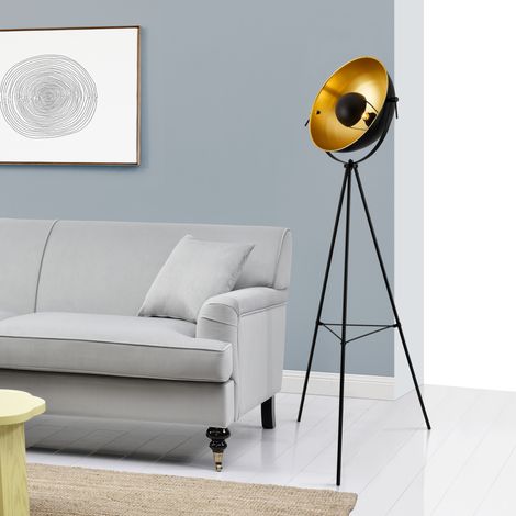 Lámpara de pie Angers - Trípode - 158 x 40 cm - Metal - Negro y Latón - 1xE27 - 60W [lux.pro]