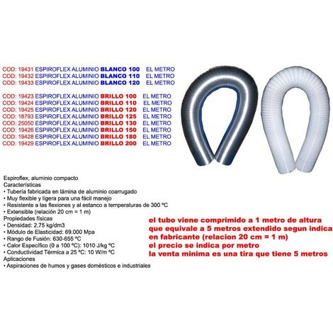espiroflex tubo flexible alu extraccion humo brillo 120 ø -metro (caja 5 unidades)