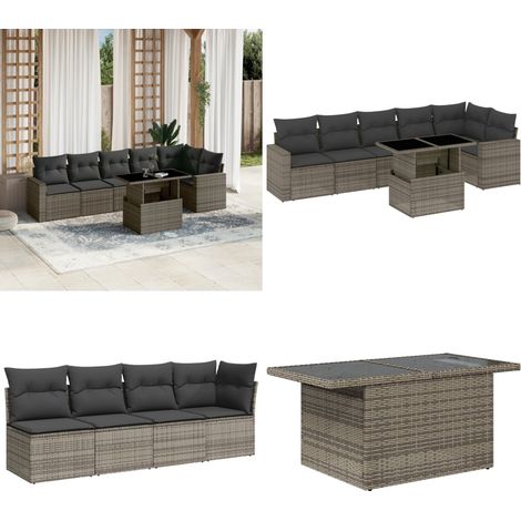 Salon de jardin avec coussins 7 pcs gris résine tressée - Ensemble Salon De Jardin - Meuble Extérieur - Résine Tressée - Rotin Synthétique - Table Extensible - Home & Living (1/5)