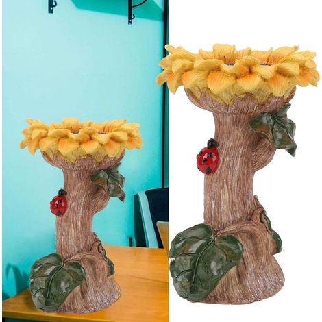 Bebedero para pájaros de resina resistente a la intemperie con motivo de girasoles – para jardín y patio (1/5)