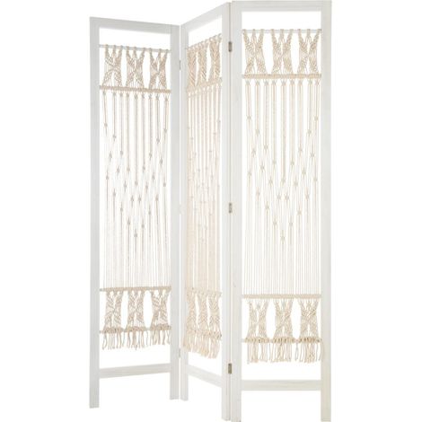 Paravent macramé coloris blanc - L. 120 x l. 2,1 x H. 170 cm -PEGANE- (1/3)