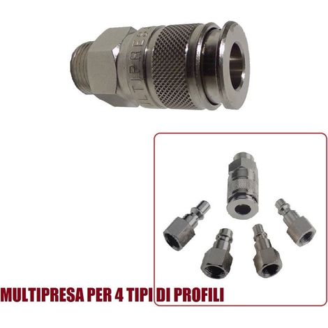 RACCORDO INNESTO RAPIDO RUBINETTO ARIA COMPRESSA MULTI PRESA ATTACCO MASCHIO attacco filettato 1/4