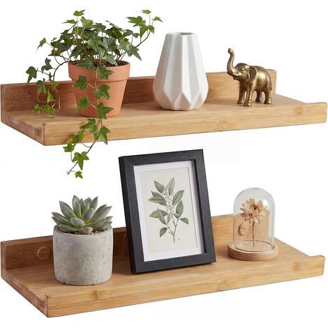 Lot de 2 étagères murales en Bois de chêne - 40 cm étagère Flottante - pour Cuisine, Bureau, Salle de Bain, Chambre et Salon (1/5)