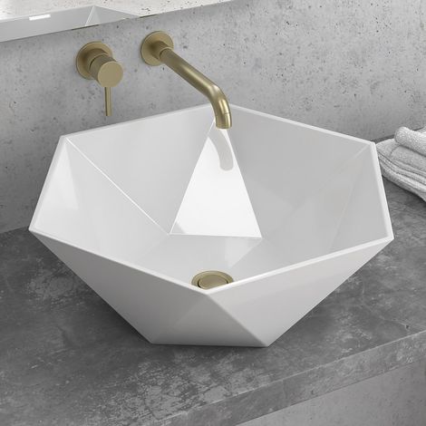 Lavabo da appoggio 45cm forma esagonale bianca  Litos-K45 kamalu