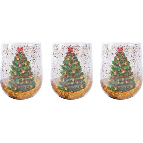 Lot de 3 gobelets en verre transparents colorés en forme de sapin de Noël, parfaits pour les fêtes de Noël. (1/5)