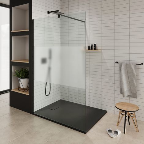 ROMA-BLACK Paroi de douche 170x200 cm centre-opaque 8 mm + barre réglable de noire 78-123 cm (1/5)