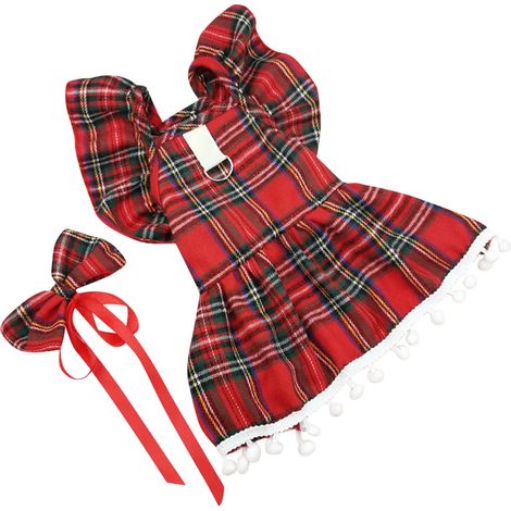 Robe De Noël Pour Chien - Motif Tartan - Nœud Papillon - Taille Unique - 1 Pièce (1/4)